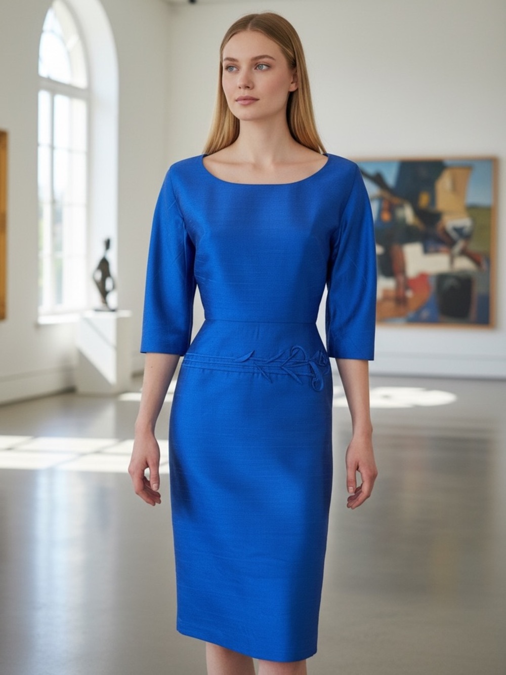 50s 60s Iridescent PEACOCK BLUE Cocktail Party Bombshell WIGGLE Dress / S M